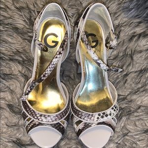 G by guess high heels platform snake skin faux